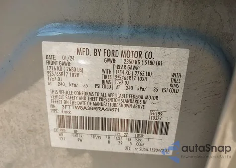 2024 Ford Maverick Xl z USA, uszkodzony, nr VIN 3FTTW8A36RRA45671